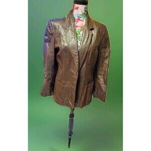 Vintage Opera 70s Woman 13/14  Brown Leather Jacket Mid Length Lined
